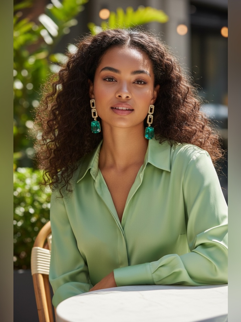 Art Deco Style Faux Emerald and Rhinestone Drop Earrings